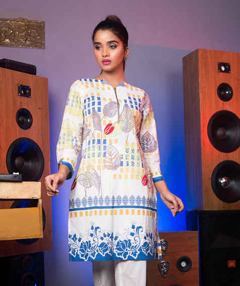 BLUE LEAVES DIGITAL PRINTED KURTI