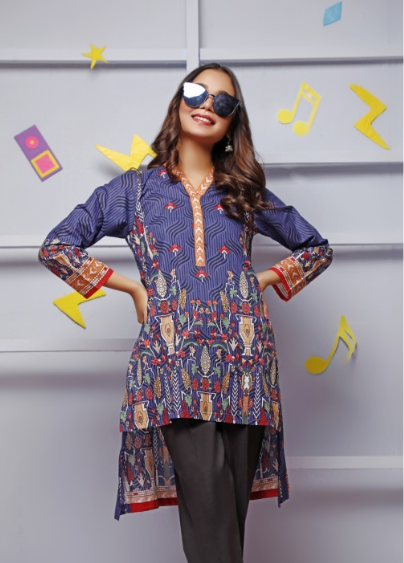 BLUE VASE DIGITAL PRINTED KURTI
