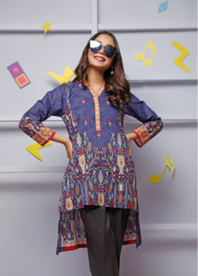 BLUE VASE DIGITAL PRINTED KURTI