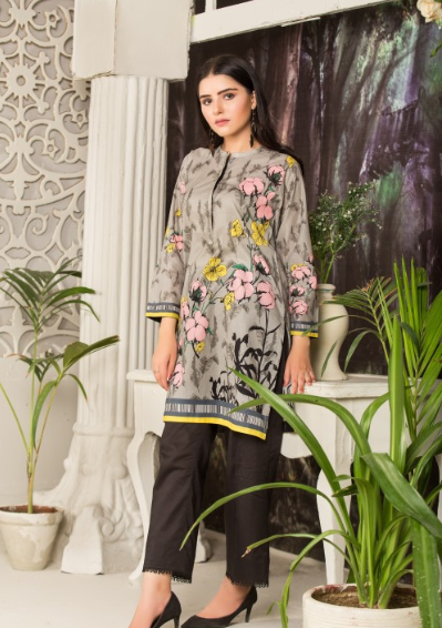 FLOWERY ASH DIGITAL PRINTED KURTI