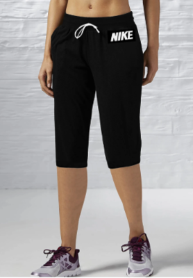 Fleece Printed Logo Capri For Ladies-Black
