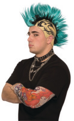 Punk Rock - Green Mohawk Tattoo Wig
