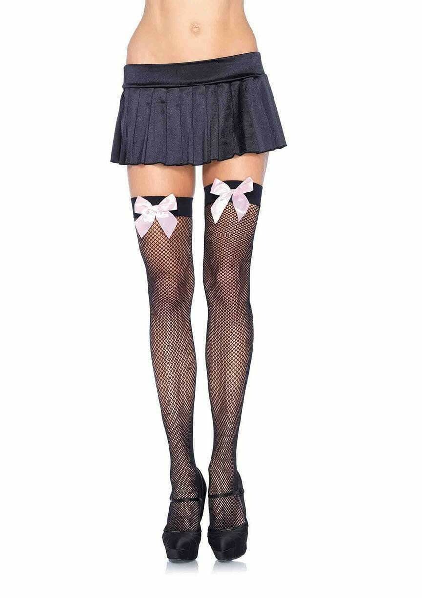 Fishnet Thigh Highs With Bow