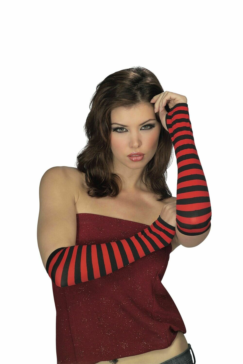 Red/Black Striped Fingerless Gloves