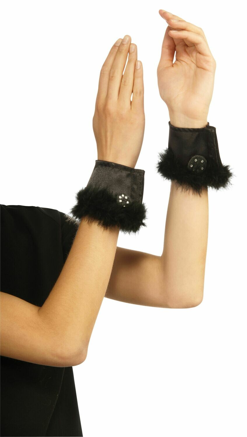 Women's Black Bunny Cuffs With Marabou Trim