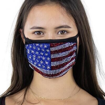 American Flag Rhinestone Face Mask