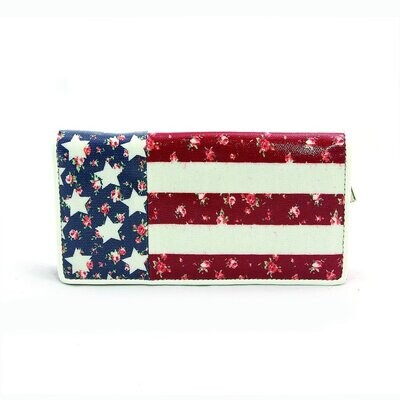 Floral American Zip Around Bi-Fold Wallet In Coated Canvas Material