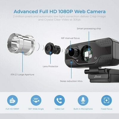 Aoozi Webcam with Microphone,1080P HD