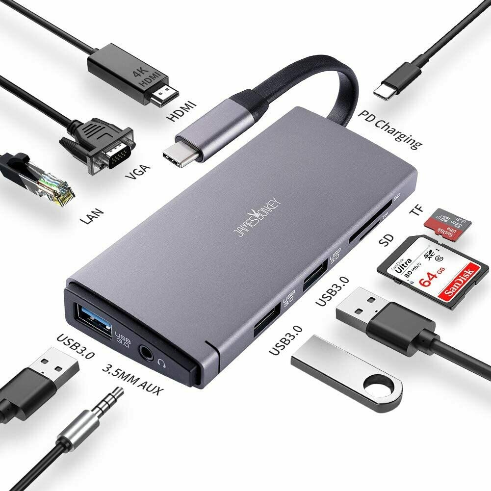 James Donkey USB C Hub Adapter, 10-in-1 Type C Adapter