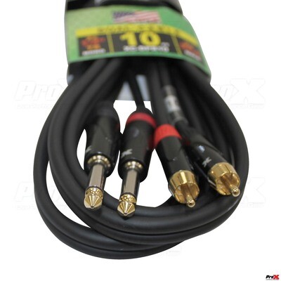 10 Ft. Unbalanced Dual 1/4" TS-M to Dual RCA-M High Performance Audio Cable ProX XC-DPR10