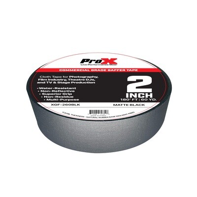 ProX XGF-260BLK 2 Inch 180FT 60YD Matte Black Commercial Grade Gaffer Tape Pros Choice Non-Residue
