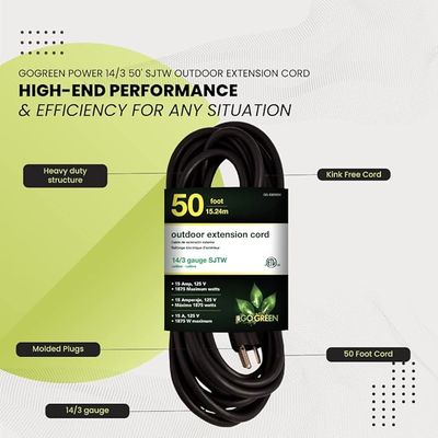 GO GREEN-13750BK 50' OUTDOOR EXTENSION CORD