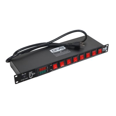 Pro X X-PC8DIVO 8 Way Power Center Power Distribution 1U Rack Mountable LED Lamp 5V USB port On Off LED Toggle Switches