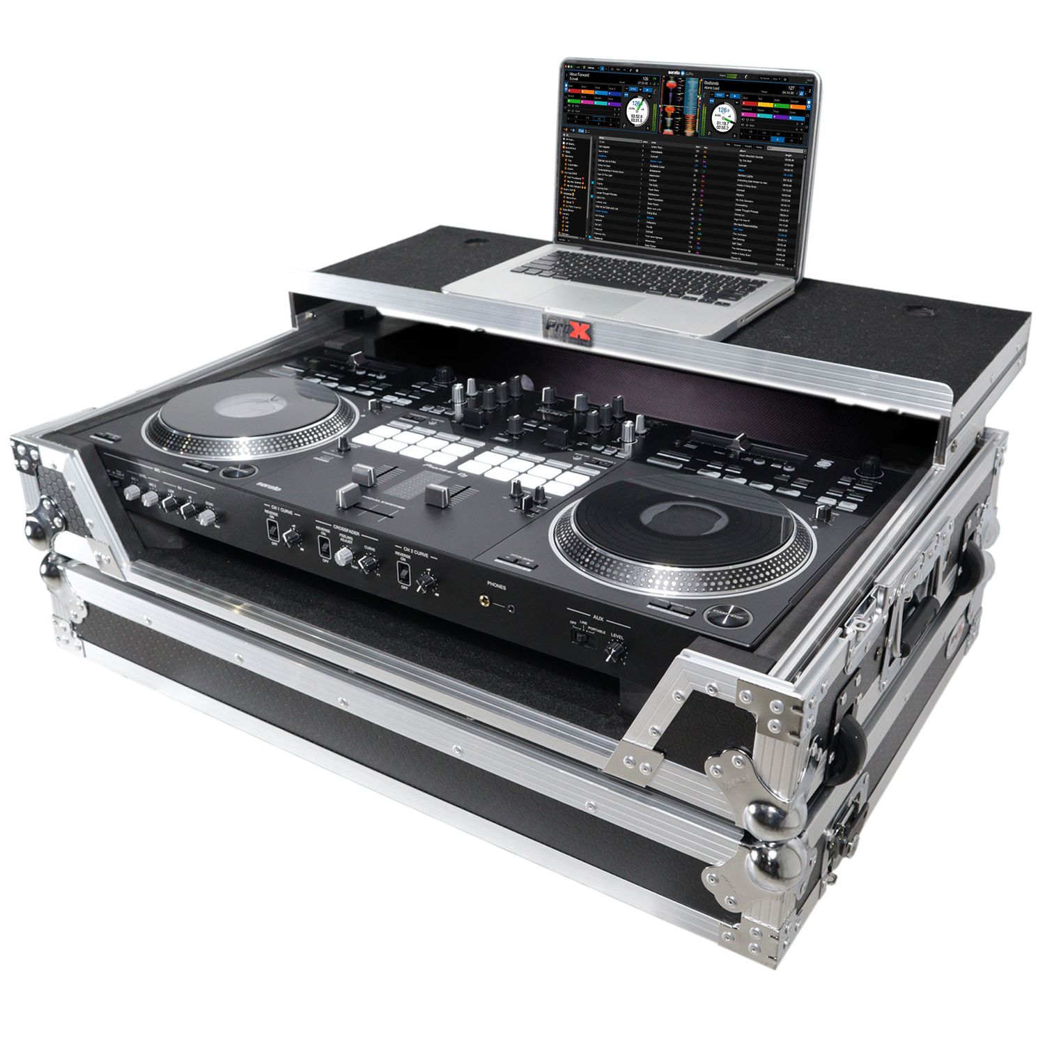Pro X XS-DDJREV7 WLT ATA Style Flight Case for Pioneer DDJ-REV7 DJ Controller with Laptop Shelf Wheels and 1U Rackspace
