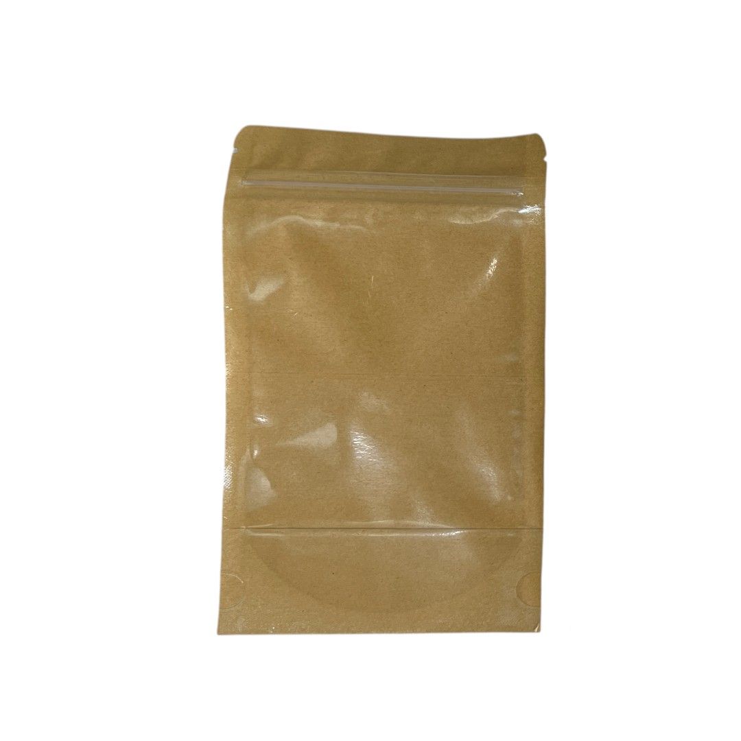Clear plastic stand up pouch One side clear,one side Kraft 12*20cm 200micron Pack of 50