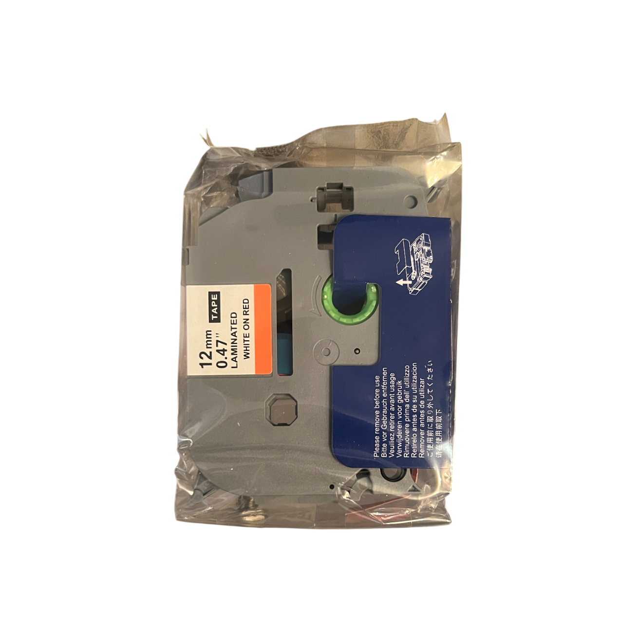 TZc- 435- White on Red Label Tape (12mm)