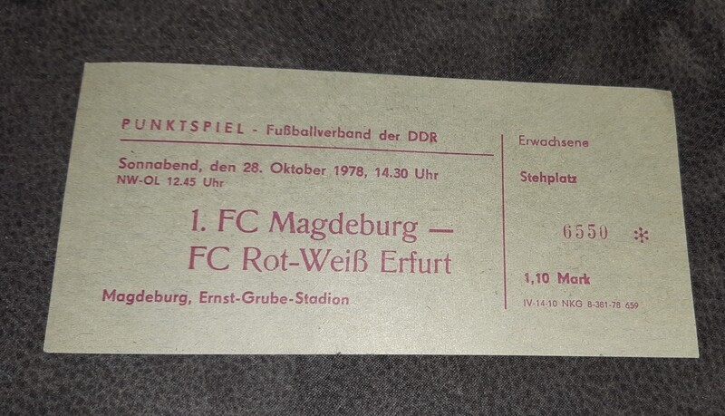 Sammlerticket 1.FC Magdeburg FC Rot Weiß Erfurt 28.10.1978 DDR Oberliga 