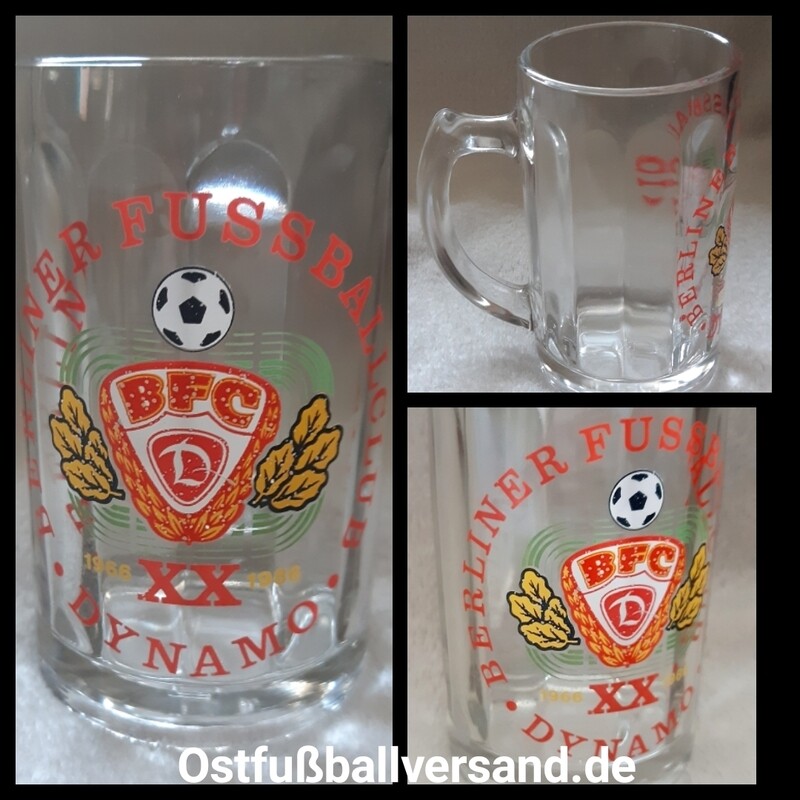 Orig. DDR Glaskrug 20 Jahre BFC Dynamo Berlin Oberliga Fußball DFV Glas Bierkrug