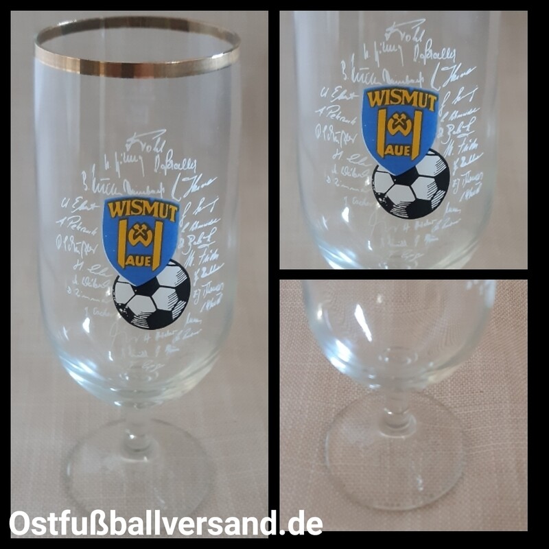 Orig. Glas BSG Wismut Aue mit Goldrand DDR Oberliga Fußball 