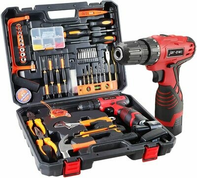 JAR-OWL Power Tools Combo Kit, 16.8V Cordless Drill Driver Tools With 60 Accessories for Home Daily Cordless Repair Tool Kit Set (Red) (Red)