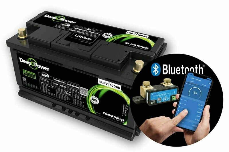 CS-Batteries LiFePO4 -Caravan / Wohnmobil- Ducato Untersitz-Batterie 12V / 100Ah mit 500A Bluetooth-Mess-Shunt
