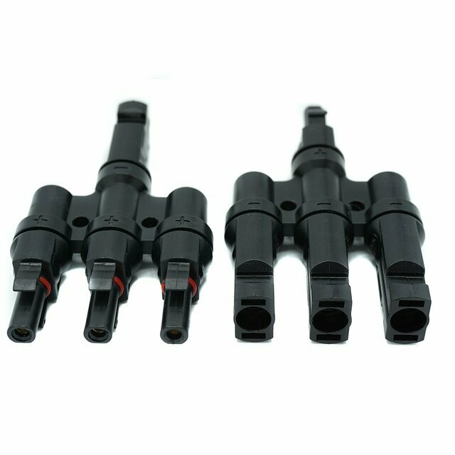 MC4 T-Stecker Set zur Parallelverschaltung von 3 Solarmodulen MC4 T-Stecker Set zur Parallelverschaltung von 3 Solarmodulen
