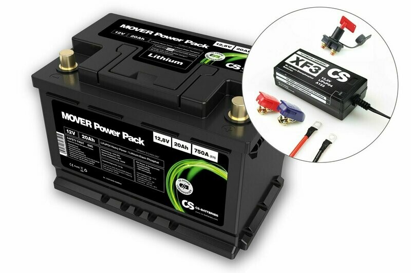 CS-Batteries Lithium LiFePO4 Mover Power Pack Set 12,8V / 20Ah / Pb-eq 40Ah - ~4,2kg mit Ladegerät