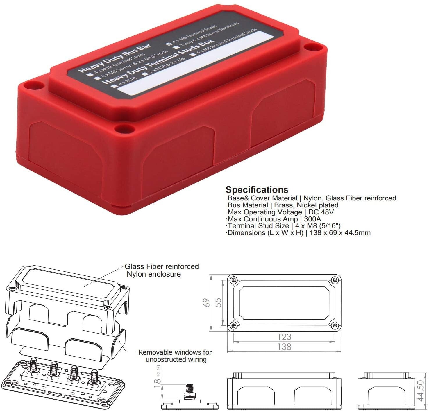 Sammelschiene Busbar 300A 4P + Cover Farbe: rot