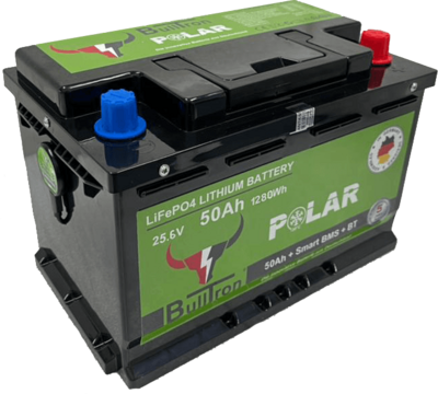 BullTron 50Ah Polar LiFePO4 25.6V Akku mit Smart BMS, Bluetooth App und Heizung