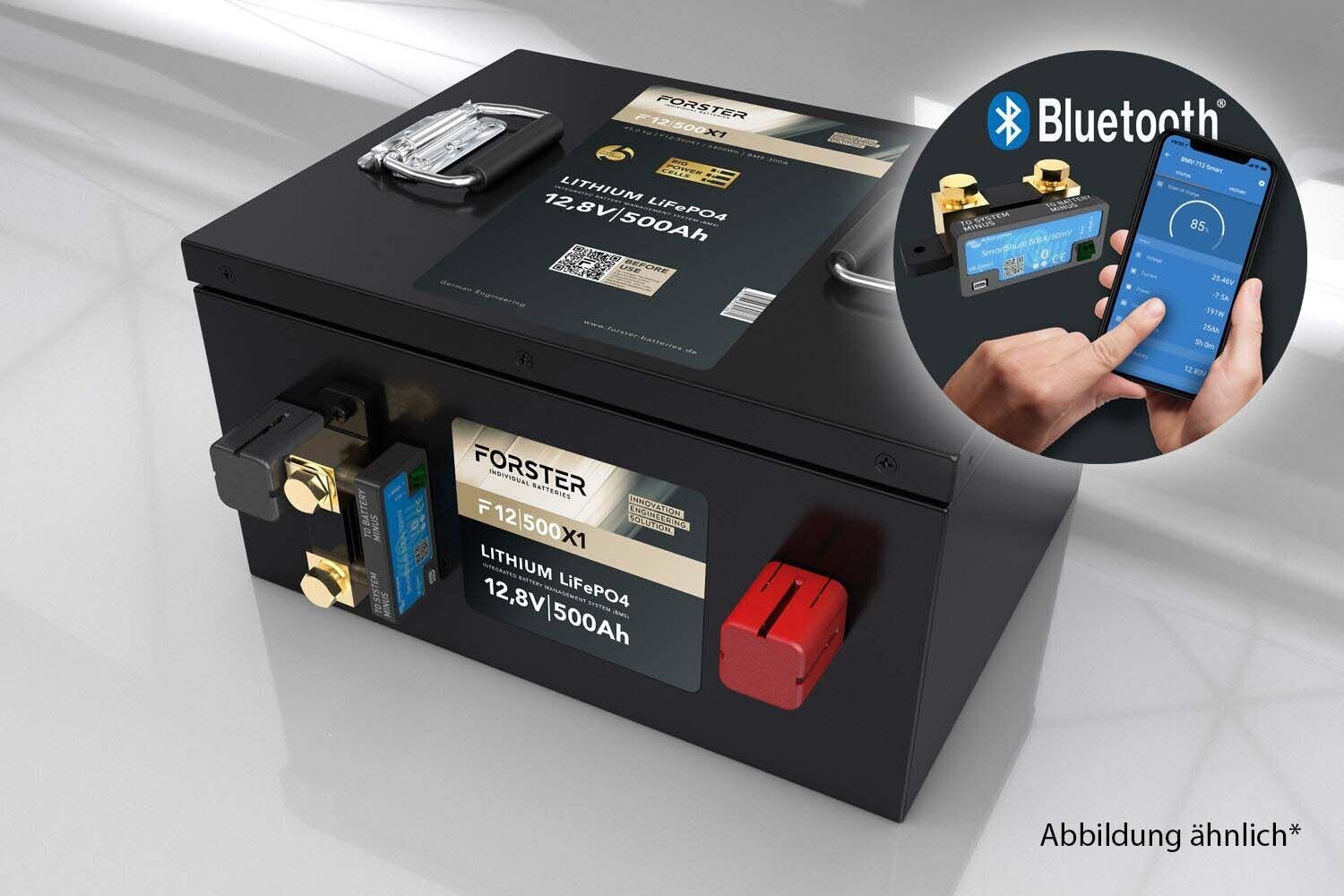 Forster 12,8V Lithium 500Ah LiFePO4 Premium Batterie | 300A-BMS-2.0 | 500A Bluetooth Mess-Shunt | Ducato Ford PSA | 6400Wh