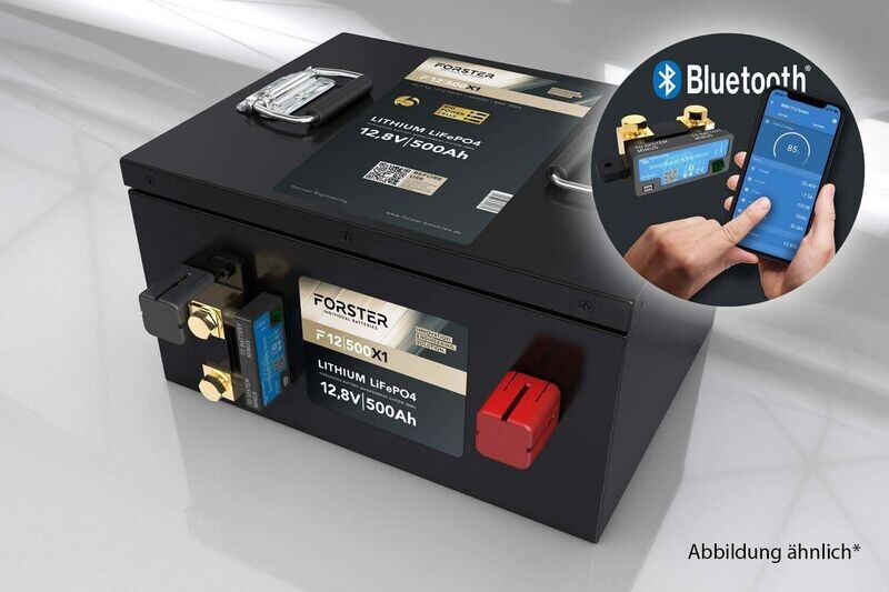 Forster 12,8V Lithium 500Ah LiFePO4 Premium Batterie | 300A-BMS-2.0 | 500A Bluetooth Mess-Shunt | Ducato Ford PSA | 6400Wh