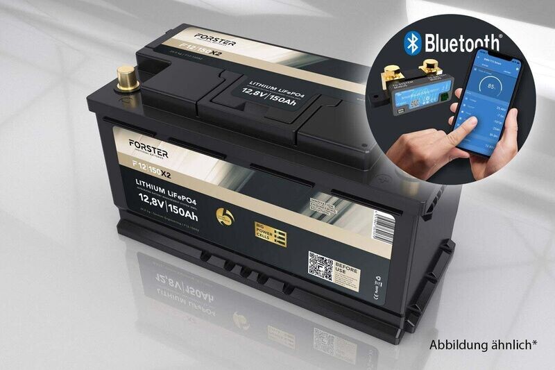 Forster 12,8V Lithium 150Ah LiFePO4 Premium Batterie | 200A-BMS-2.0 | 500ABluetooth Mess-Shunt | Ducato Ford PSA | 1920Wh | IP67