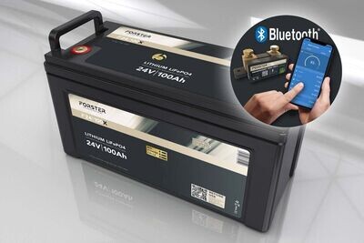 Forster 25,6V Lithium 100Ah LiFePO4 Premium Batterie | 200A-BMS-2.0 | 500A Bluetooth Mess-Shunt | 2560Wh | IP67