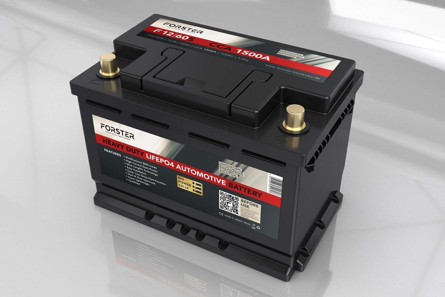 Forster Lithium LiFePo4 Premium Starter-Batterie 12.8V | 60Ah | LiFePO4 | Heavy Duty