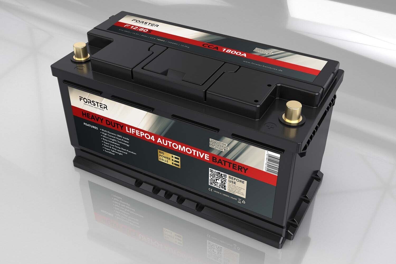 Forster Lithium LiFePo4 Premium Starter-Batterie 12.8V | 80Ah | LiFePO4 | Heavy Duty