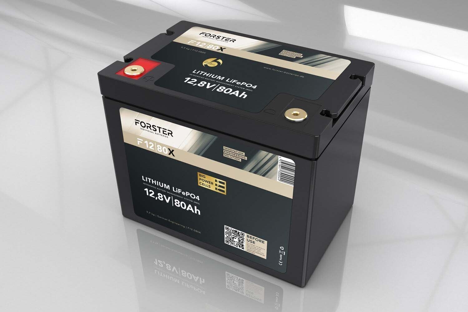 Forster 12,8V Lithium 80Ah LiFePO4 Premium Batterie | 200A-BMS-2.0 | 1024Wh | IP67
