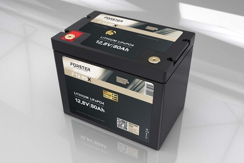 Forster 12,8V Lithium 80Ah LiFePO4 Premium Batterie | 200A-BMS-2.0 | 1024Wh | IP67