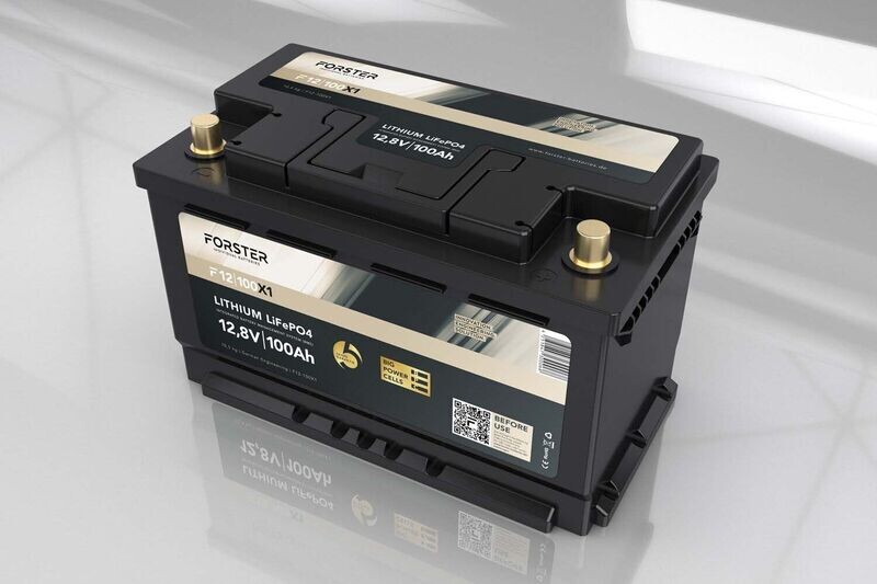 Forster 12,8V Lithium 100Ah LiFePO4 Premium Batterie | 200A-BMS-2.0 | Ducato Ford PSA VWT6 TGE | 1280Wh | IP67