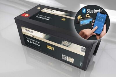 Forster 12,8V Lithium 300Ah LiFePO4 Premium Batterie | 200A-BMS-2.0 | 500A Bluetooth Mess-Shunt | 3840Wh | IP67