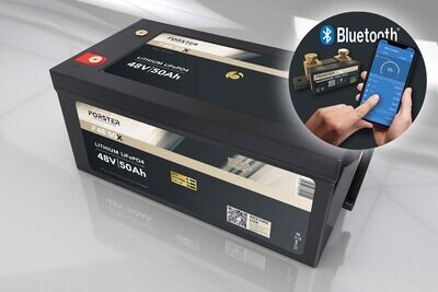 Forster 51,2V Lithium 50Ah LiFePO4 Premium Batterie | 200A-BMS-2.0 | 500A Bluetooth Mess-Shunt | 2560Wh | IP67