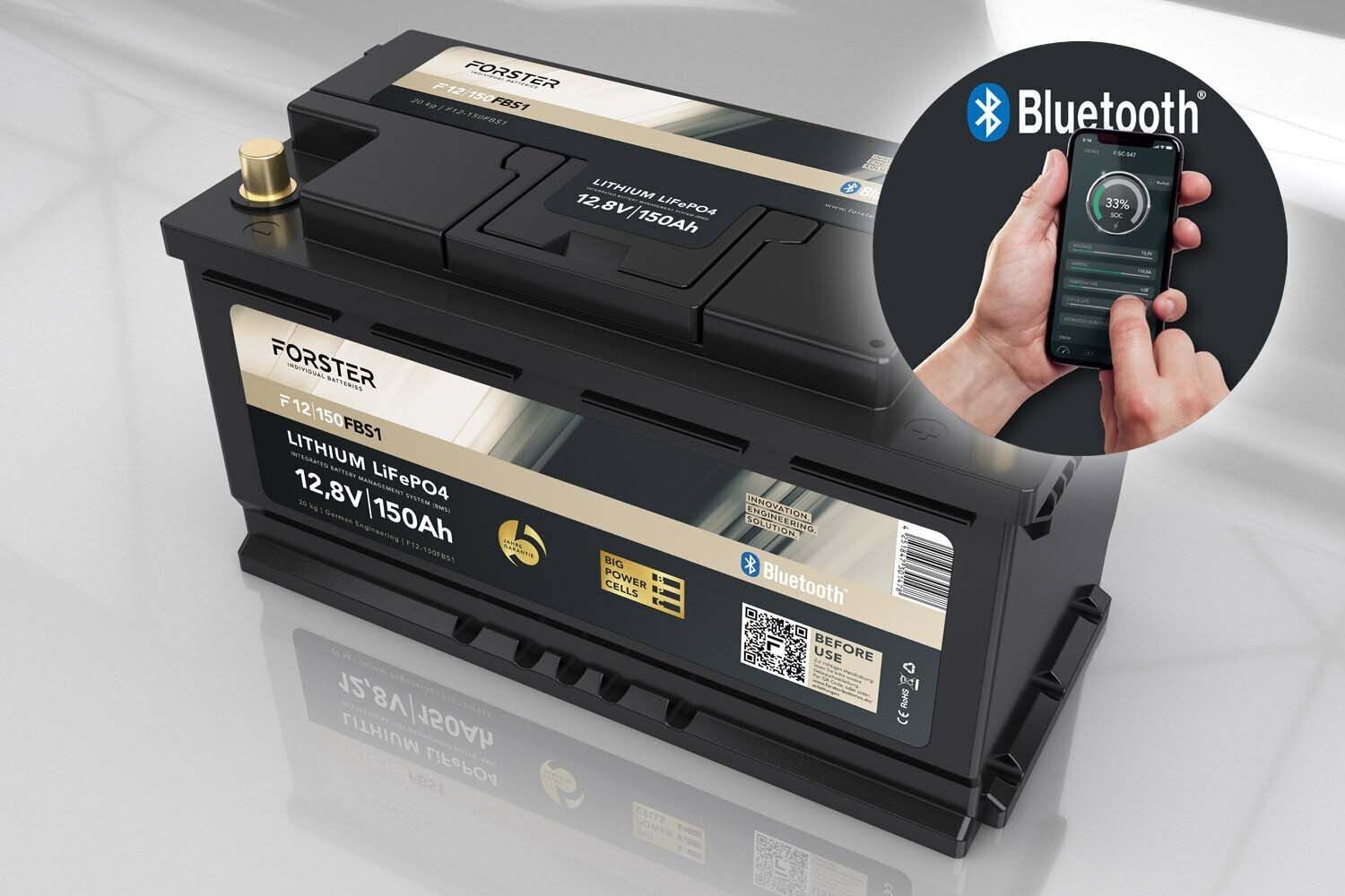 12,8V Lithium 150Ah LiFePO4 Standard Batterie | 150A-BMS | Smart Bluetooth | Ducato Ford PSA | 1920Wh