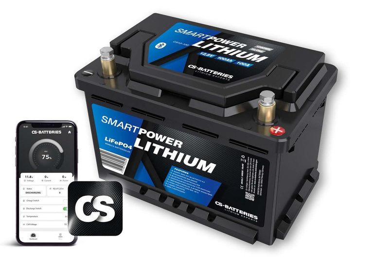 100Ah | 12,8V | 1280Wh | SMART POWER Lithium LiFePO4 Batterie mit Bluetooth 4.0 | integriertem 100A-200A BMS