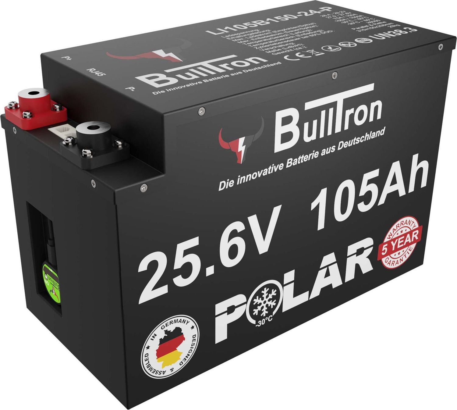 BullTron® 105Ah LiFePO4 25.6V Akku mit Smart BMS, Bluetooth App