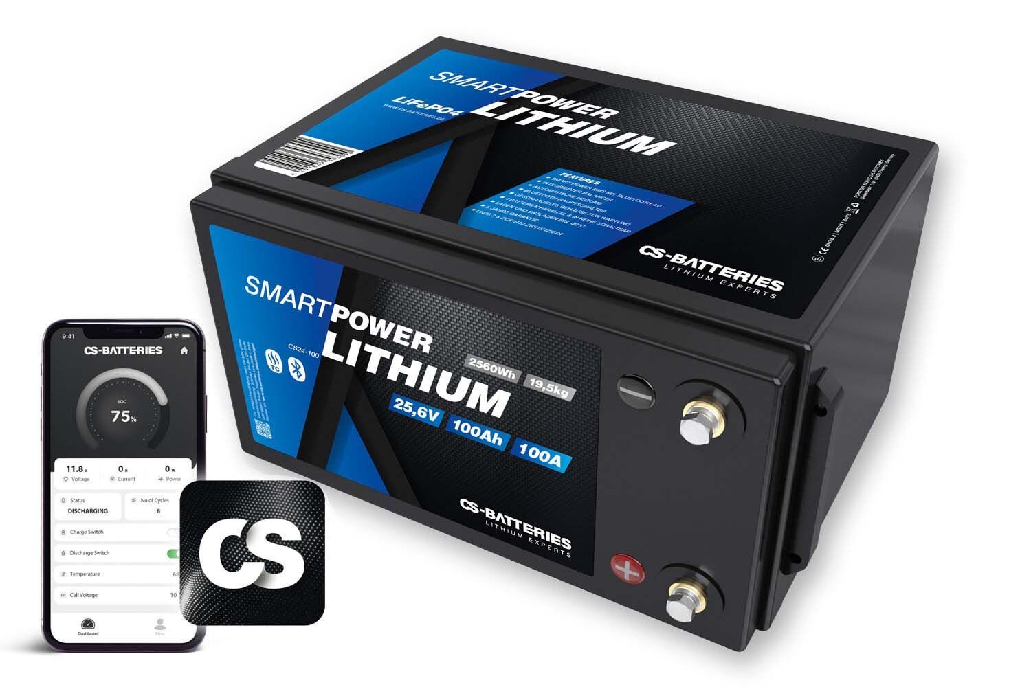 100Ah | 25,6V | 2560Wh | SMART POWER Lithium LiFePO4 | integriertem 100A-200A BMS | Heizung