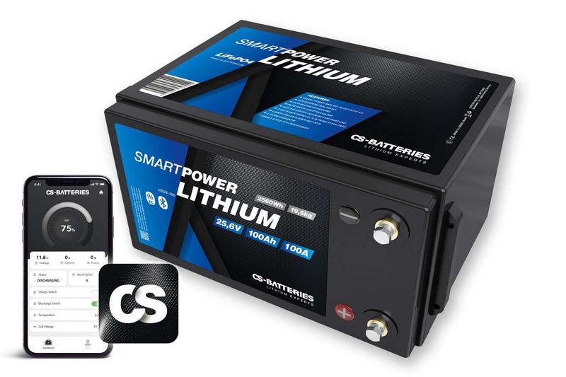 100Ah | 25,6V | 2560Wh | SMART POWER Lithium LiFePO4 | integriertem 100A-200A BMS | Heizung