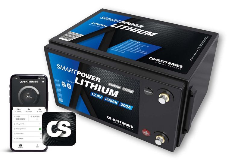 200Ah | 12,8V | 2560Wh | SMART POWER LiFePO4 | integriertem 200A-400A BMS | Heizung