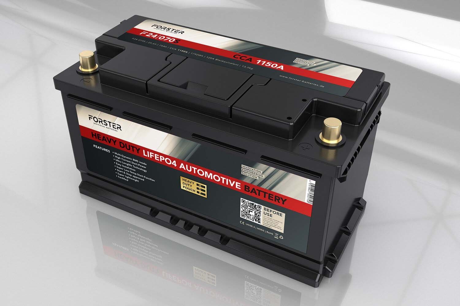 Forster 25,6V | 70Ah | LiFePO4 | Heavy Duty Automotive Lithium Batterie | 1150A | 355 x 176 x 190mm | ~13,5kg | Pb-eq 140Ah