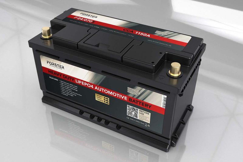 Forster 25,6V | 70Ah | LiFePO4 | Heavy Duty Automotive Lithium Batterie | 1150A | 355 x 176 x 190mm | ~13,5kg | Pb-eq 140Ah