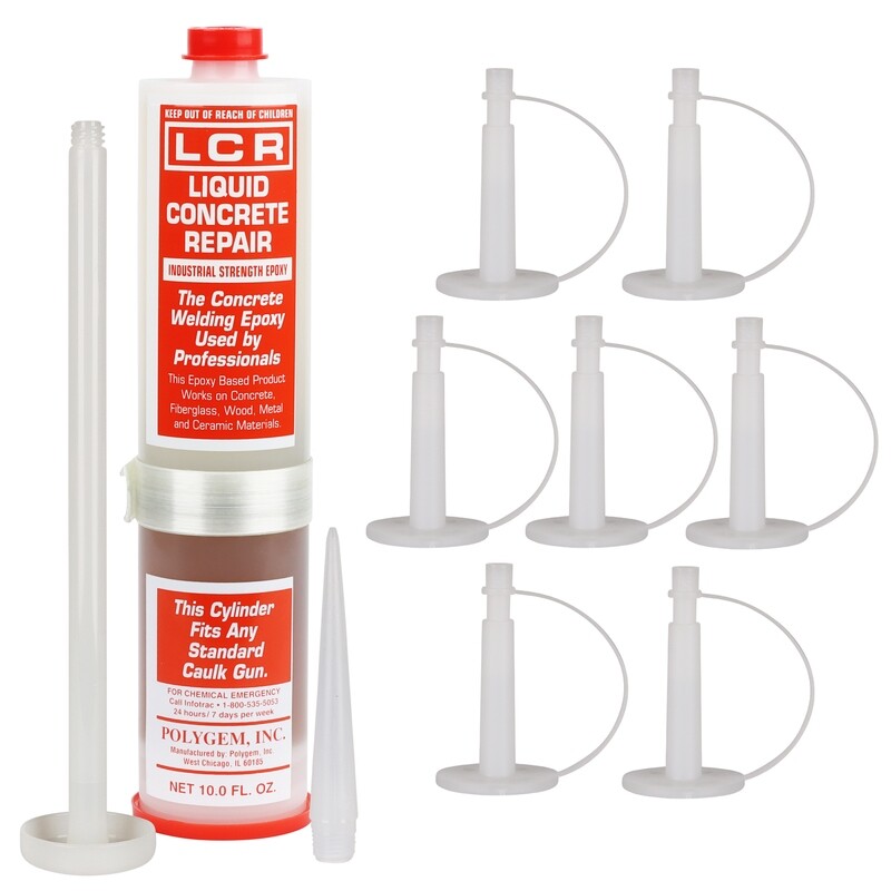 Polygem Liquid Concrete Repair Injection Epoxy Part A Resin and Part B Hardener with 7 Injection Ports for Repair of Concrete Foundation Cracks