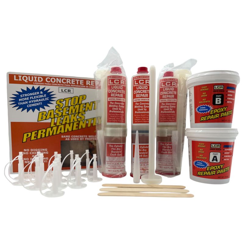 Polygem LCR Epoxy Concrete Crack Repair Kit Bundle - Includes Crack Repair Kit, Injection Epoxy Cartridge, Plus 7-Pack Injection Ports with Caps - Professional-Grade DIY Concrete Crack Repair Solution